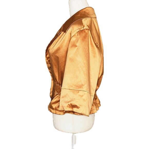 Paris Blues Copper Metallic Shimmer Cropped Jacket 3/4 Sleeve Button Front Large - Picture 3 of 12